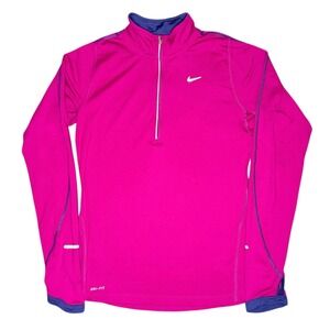 Nike Running Dri-FIT Womens Pink Half Zip Pullover Thumbhole Top Active Small